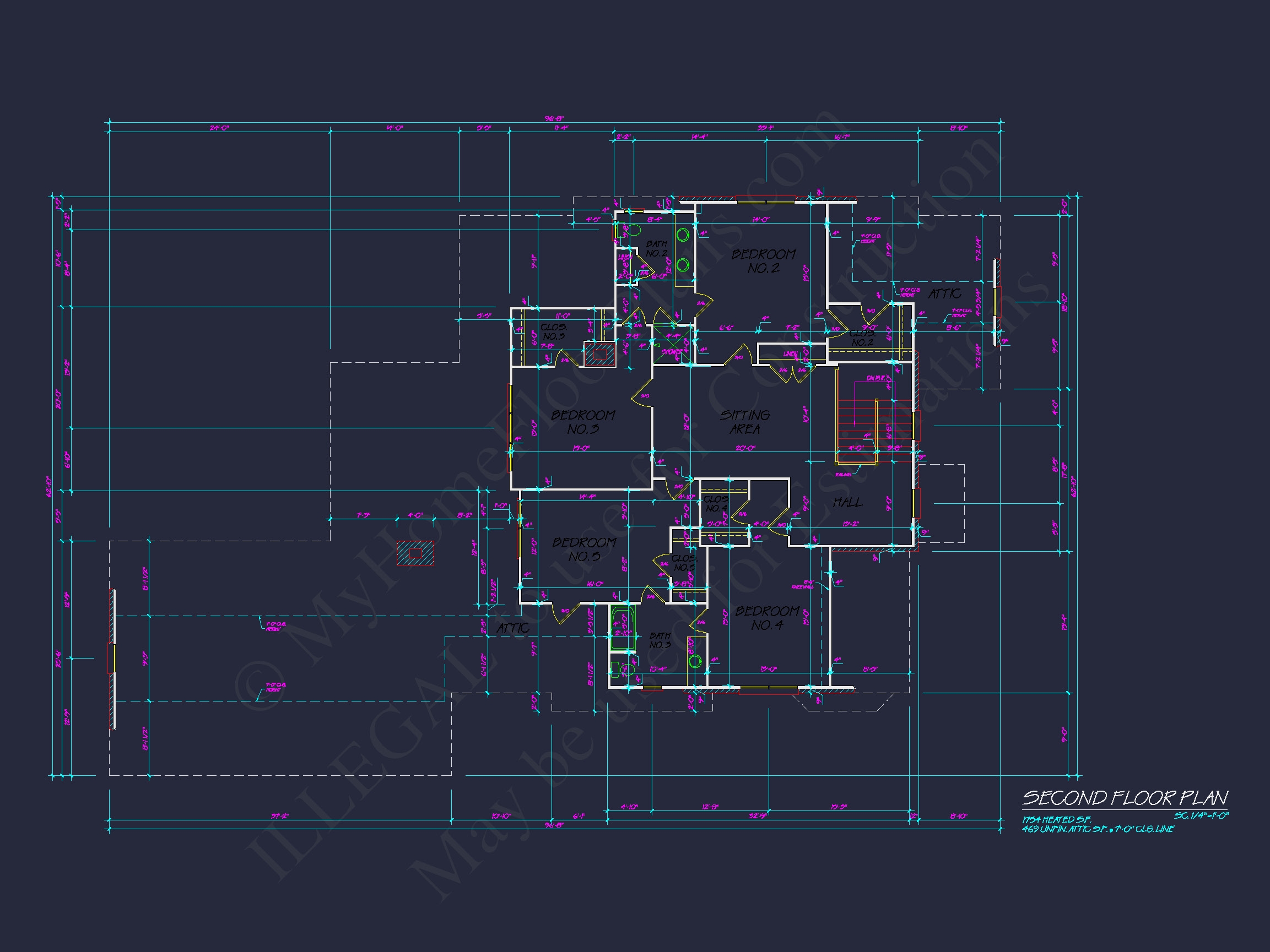 Colonial Home Floor Plan 5-Bed,4-Bath,2-Story Blueprint