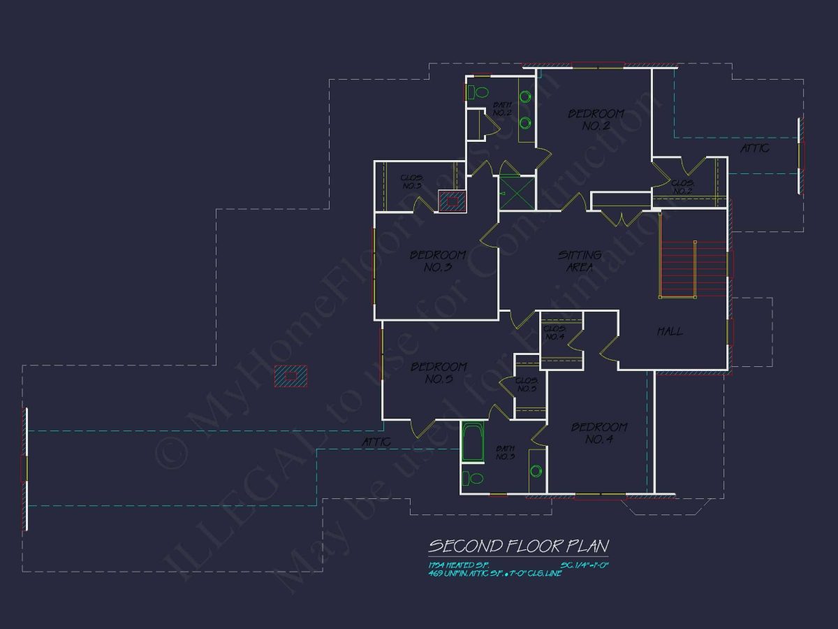 Colonial Home Floor Plan 5-Bed,4-Bath,2-Story Blueprint (2)