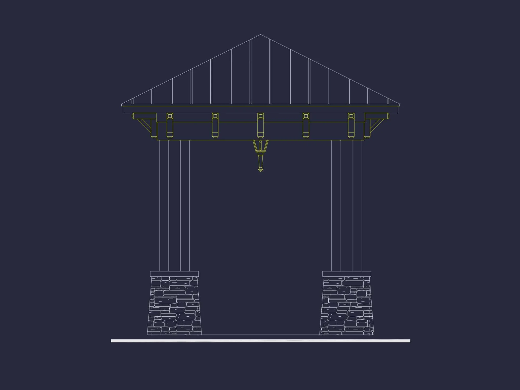 Pavilion CAD Blueprint Plan with Architectural Elevation and Structural Designs
