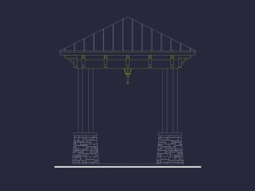 Pavilion CAD Blueprint Plan with Architectural Elevation and Structural Designs