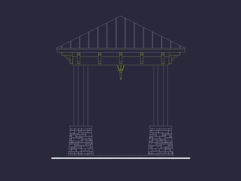 Pavilion CAD Blueprint Plan with Architectural Elevation and Structural Designs