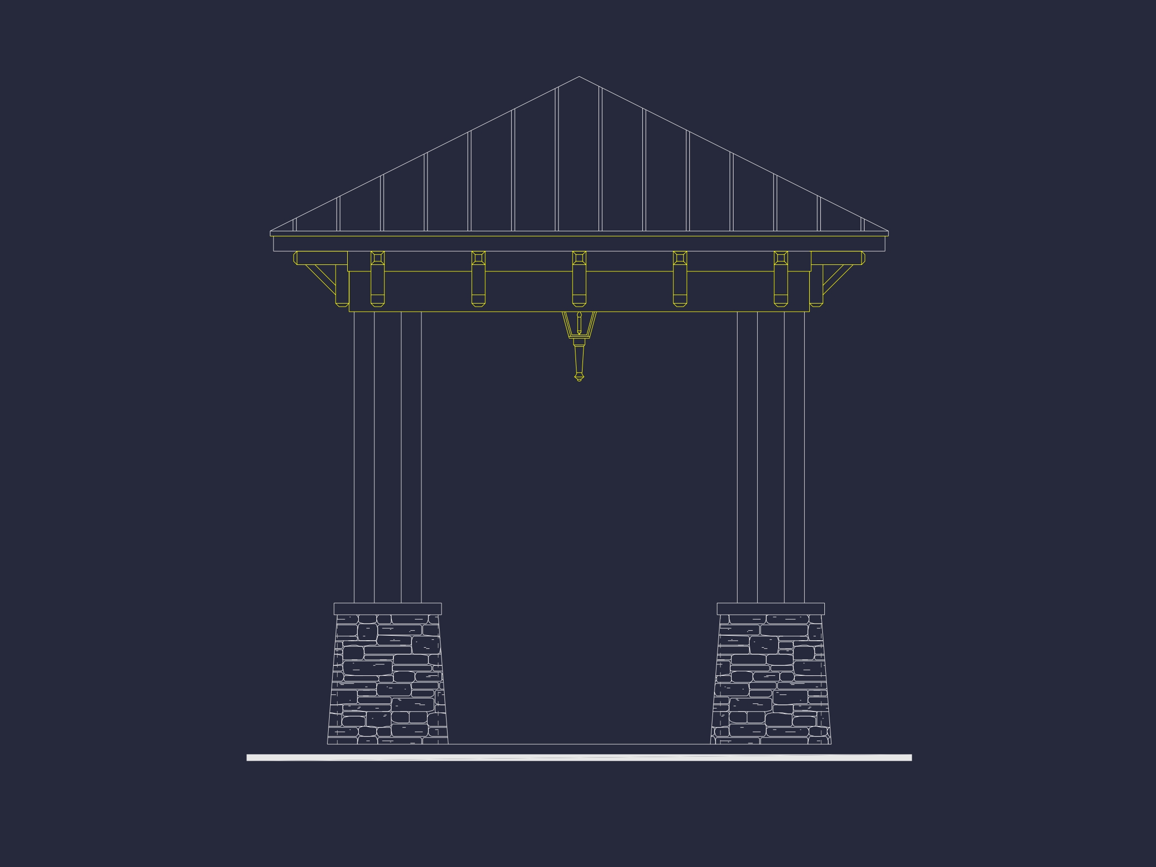 Pavilion CAD Blueprint Plan with Architectural Elevation and Structural Designs