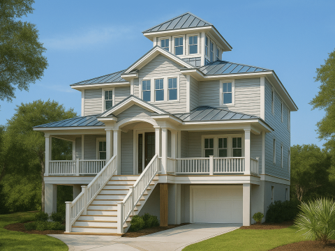 Stunning 3-Story Beach House Plan with Elevator and Open Floor Layout