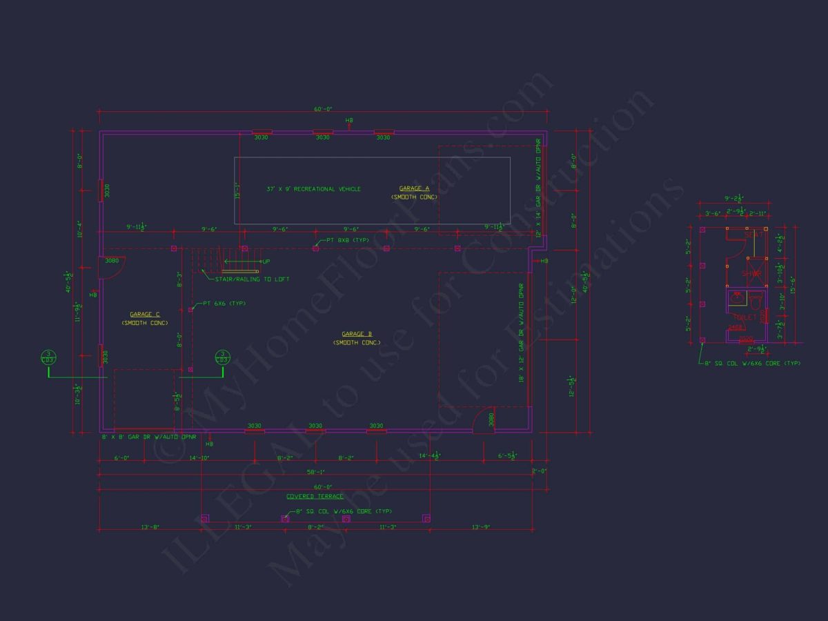 RV Garage Plan with Loft – Spacious Multi-Bay Garage Design