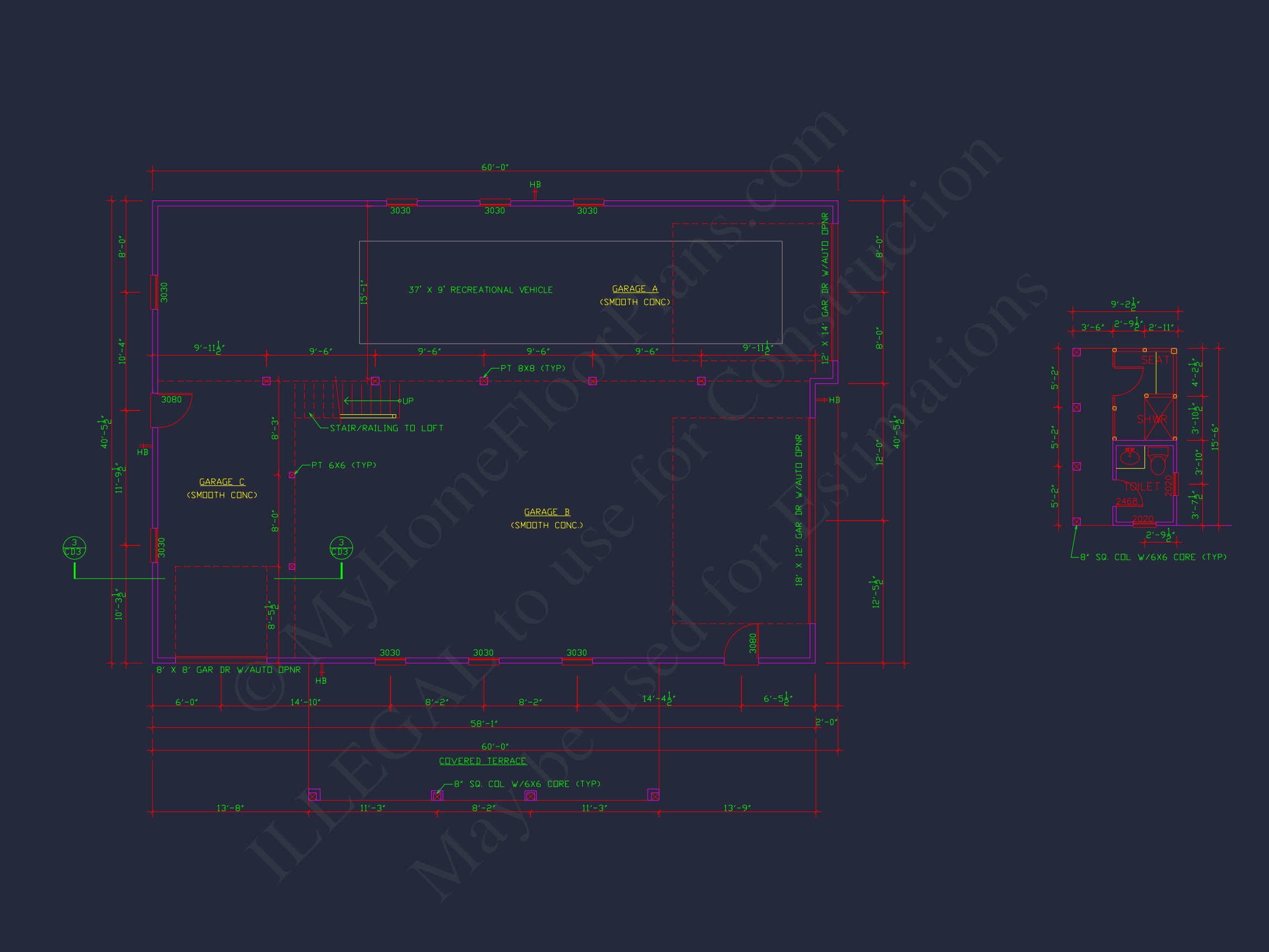 RV Garage Plan with Loft – Spacious Multi-Bay Garage Design