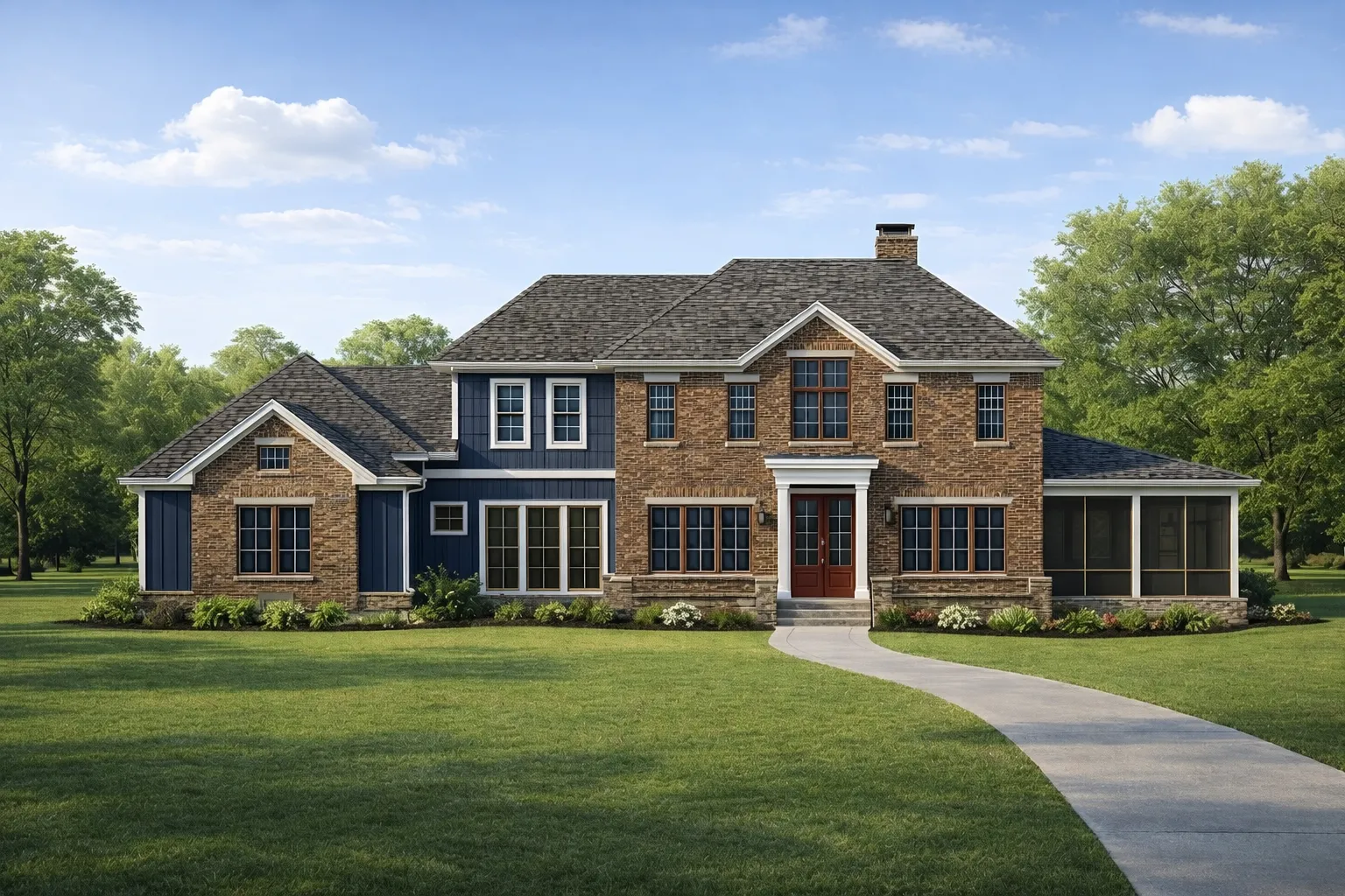 Elegant 2-Story House Plan with Courtyard & Vaulted Ceilings