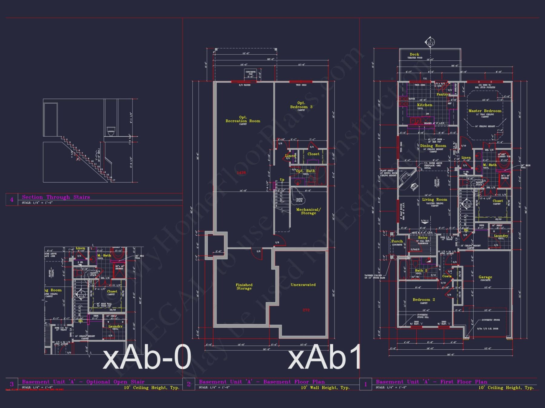 Contemporary 4-Bedroom Townhome Plan with CAD Blueprints