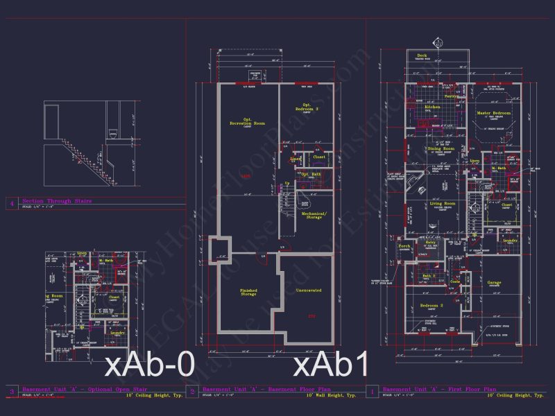 Contemporary 4-Bedroom Townhome Plan with CAD Blueprints