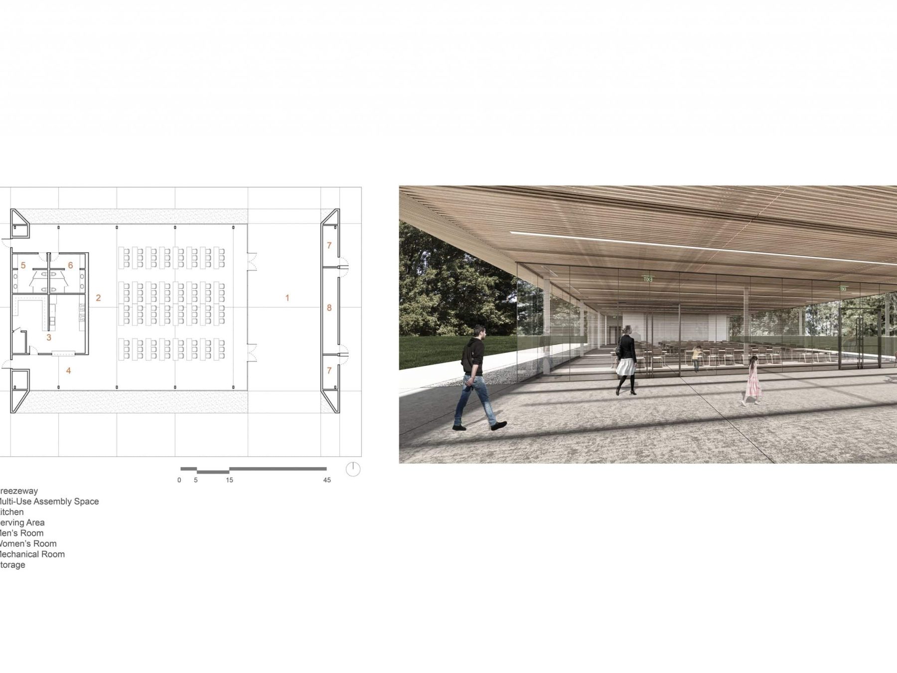 Modern Assembly Hall Floor Plan & CAD Architecture Design