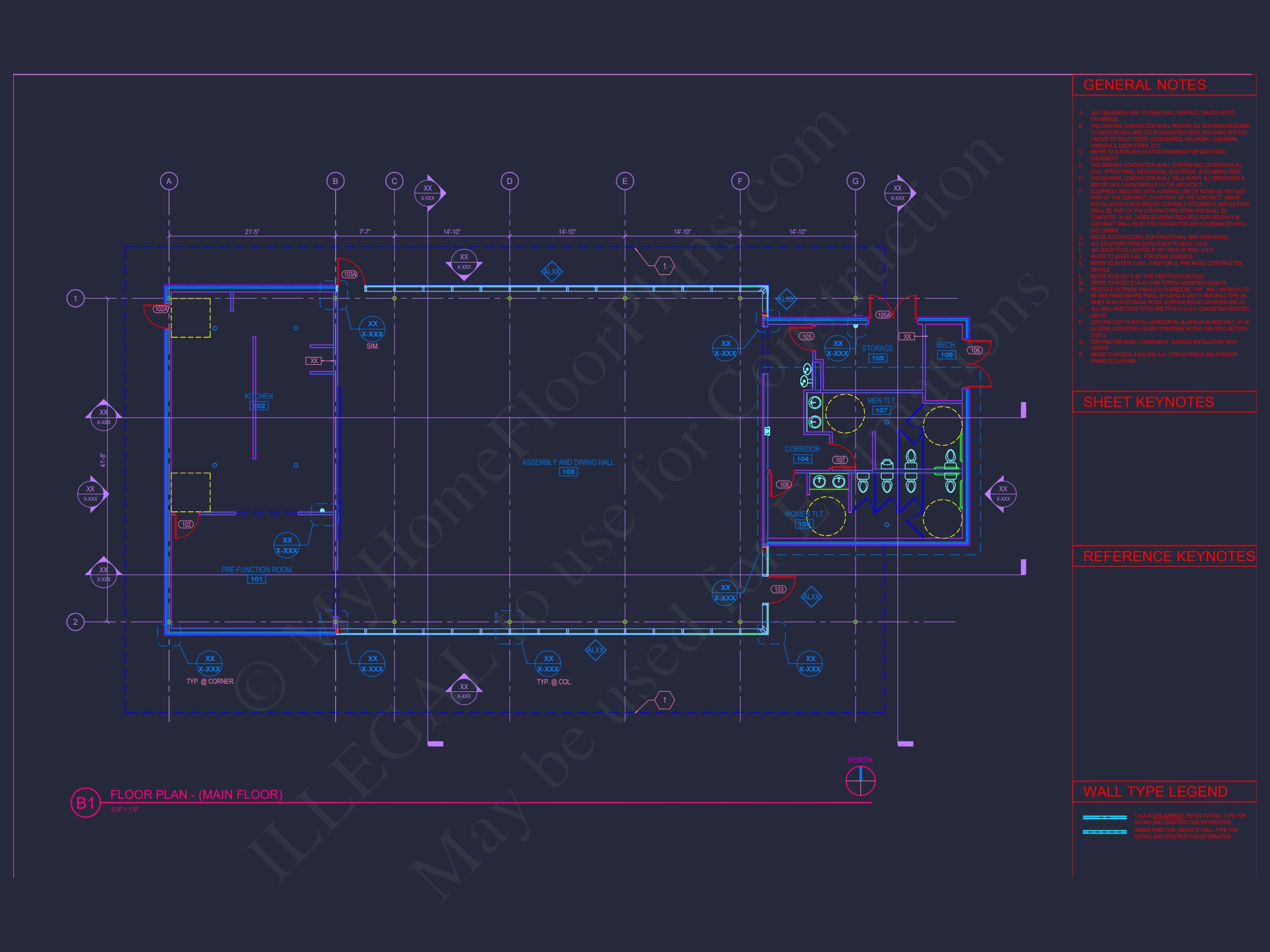 Modern Assembly Hall Floor Plan & CAD Architecture Design