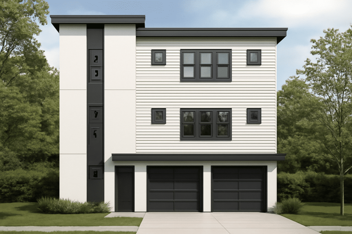 Modern House Design 3-Story Floor Plan with CAD Blueprint