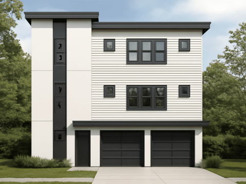 Modern House Design 3-Story Floor Plan with CAD Blueprint