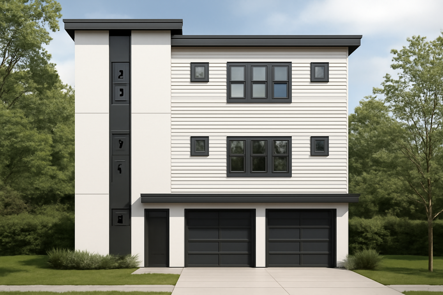 Modern House Design 3-Story Floor Plan with CAD Blueprint