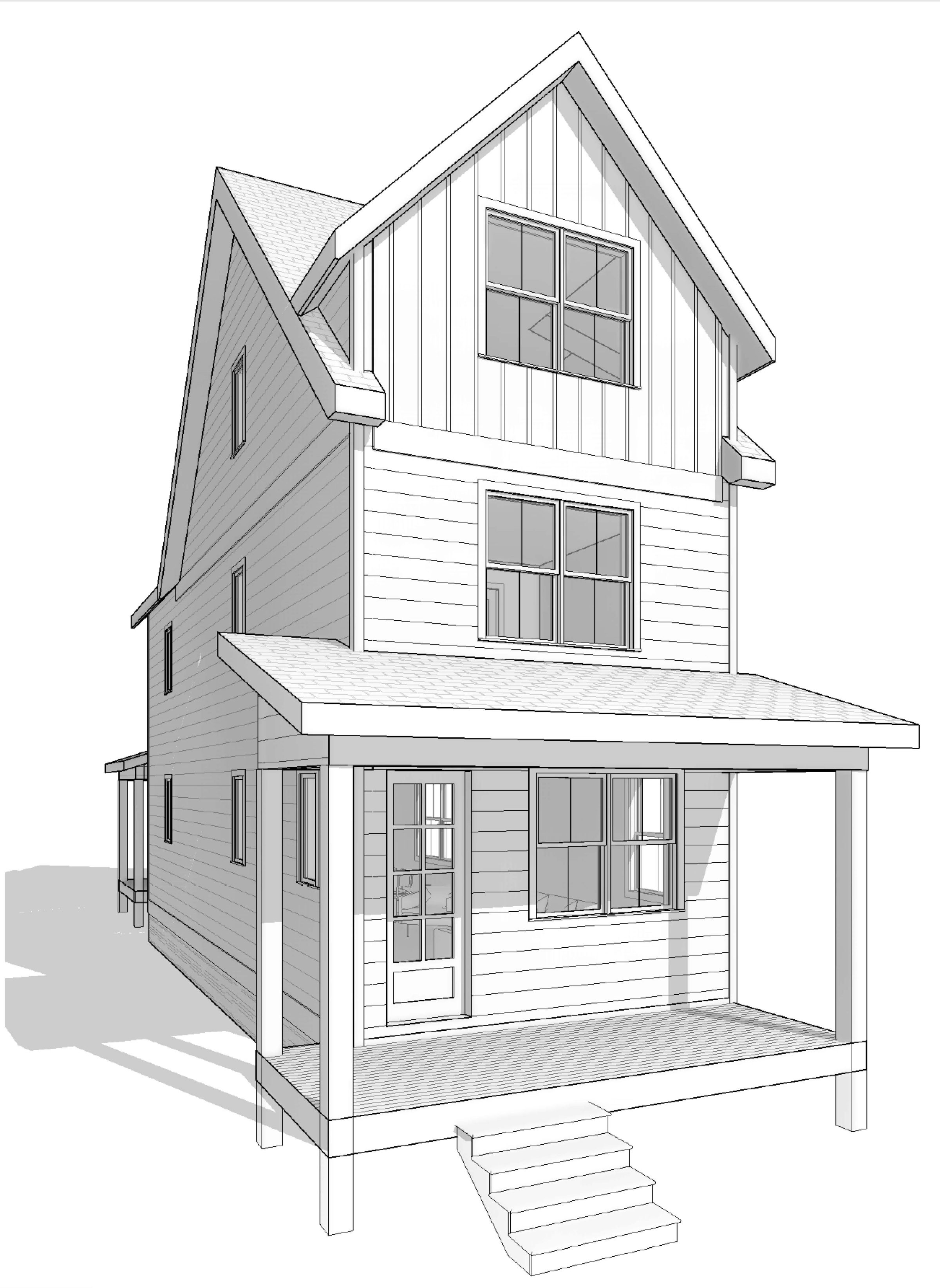 Efficient 3-Story House Plan with Craftsman Charm and CAD Blueprints