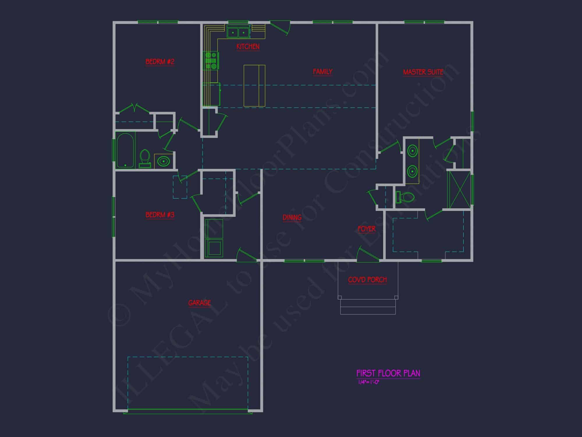 Modern CAD Home Design with Open Floor Plan and Garage