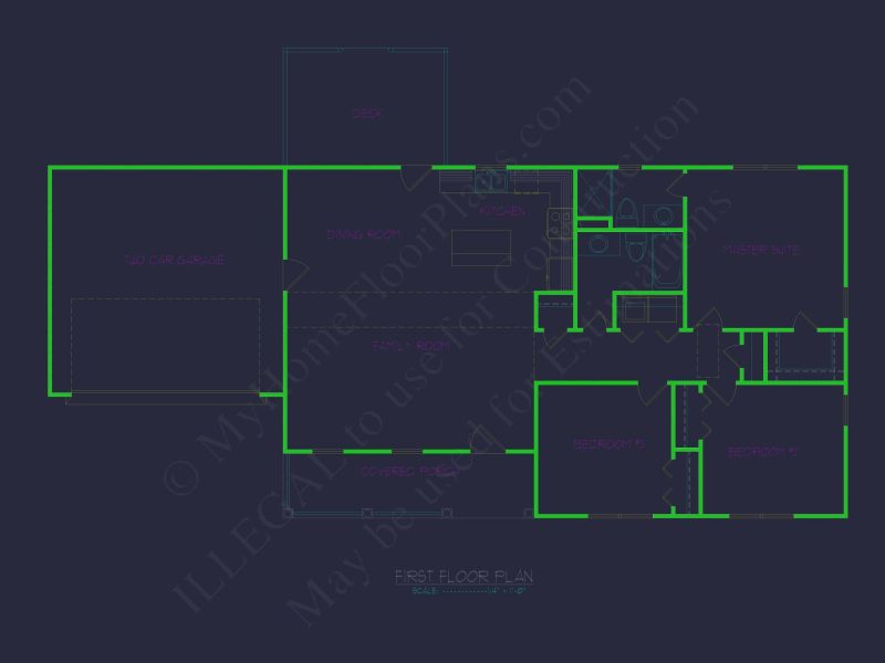 Beautiful Ranch House Floor Plan with CAD Designs & Blueprint