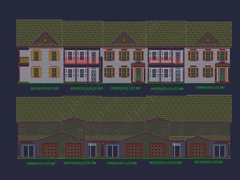 Colonial Revival Townhome Floor Plan with CAD Designs