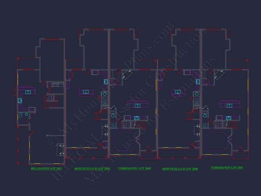 Colonial Revival Townhome Floor Plan with CAD Designs