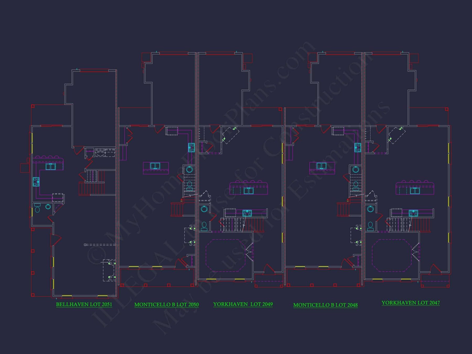 Colonial Revival Townhome Floor Plan with CAD Designs