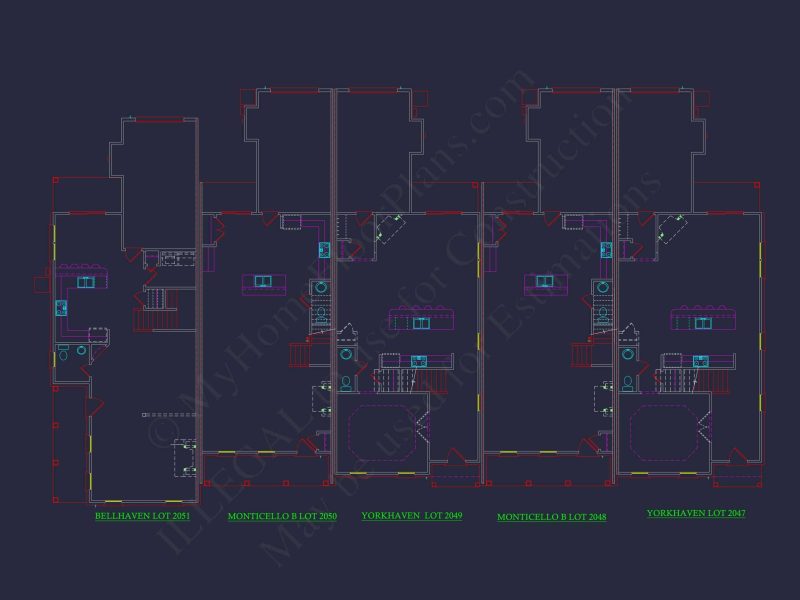 Colonial Revival Townhome Floor Plan with CAD Designs