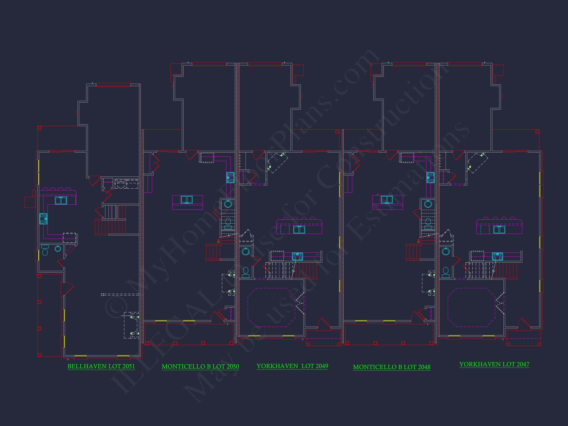 Colonial Revival Townhome Floor Plan with CAD Designs