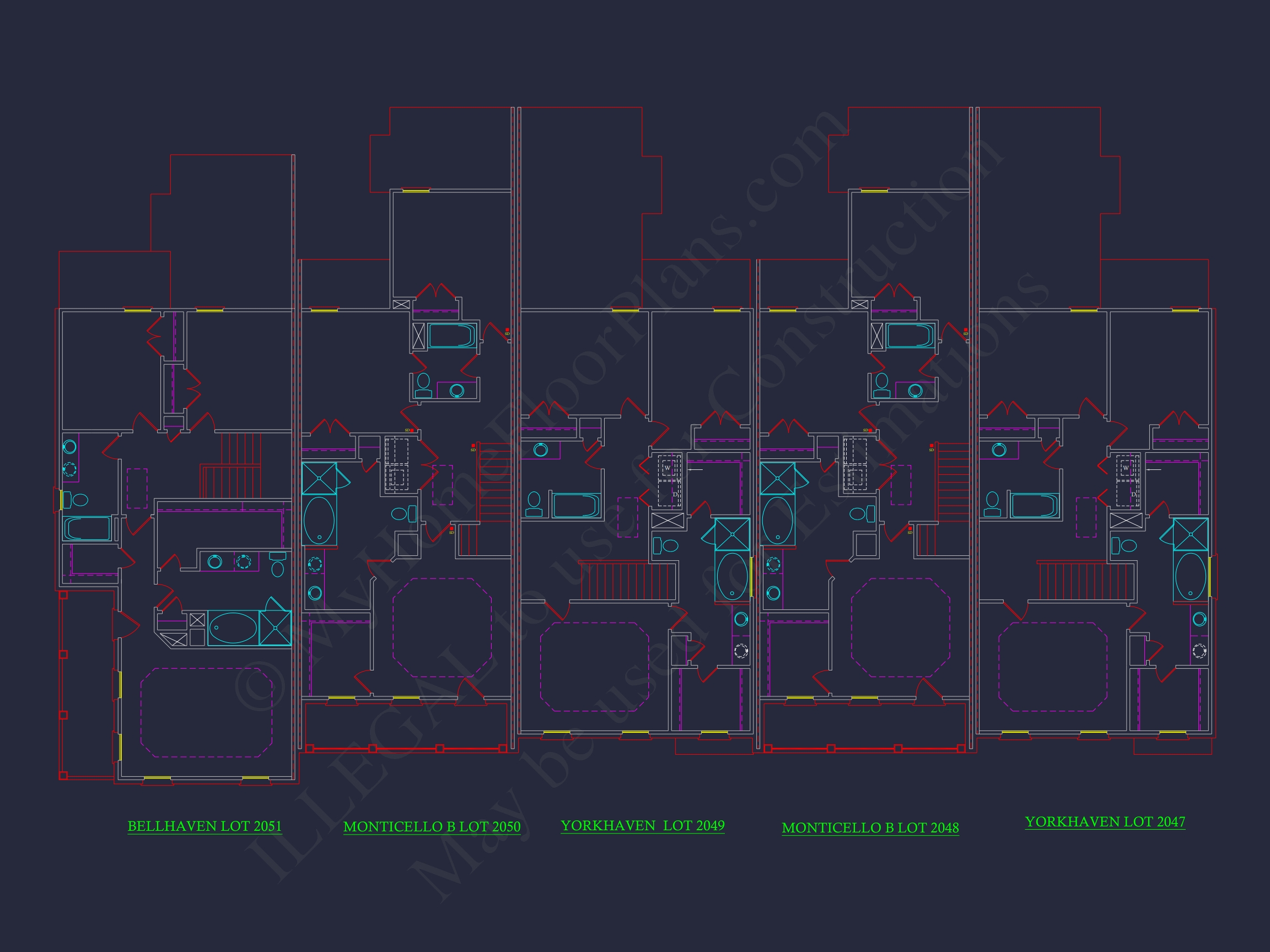 Colonial Revival Townhome Floor Plan with CAD Designs