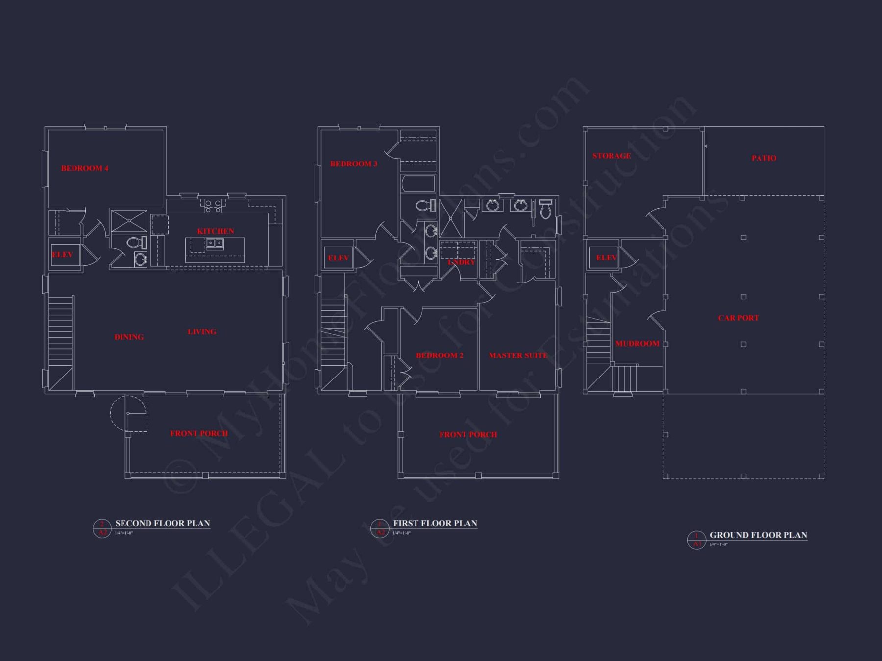 Beach Home Floor Plan with 4 Bedrooms & Modern CAD Designs