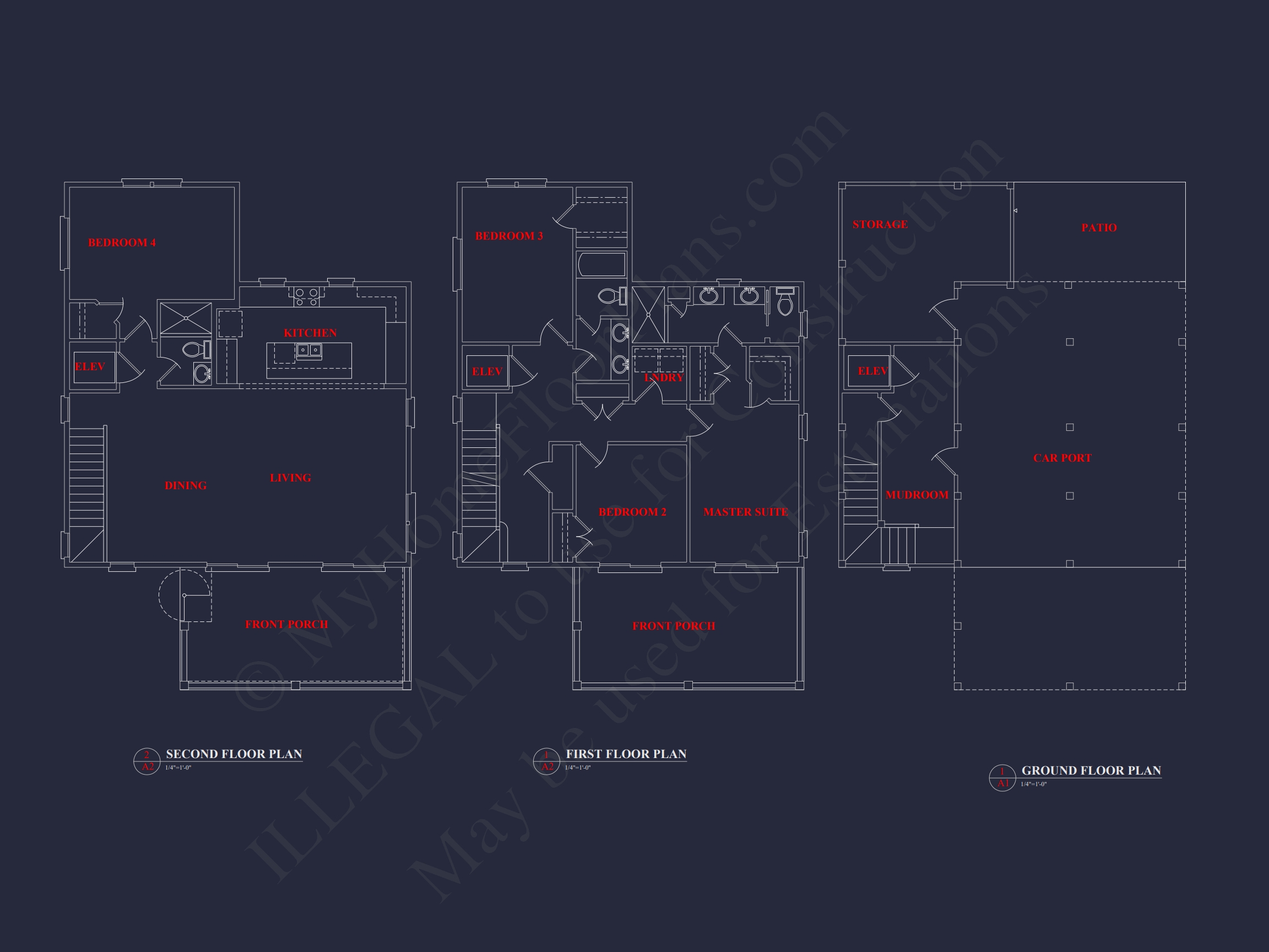 Beach Home Floor Plan with 4 Bedrooms & Modern CAD Designs