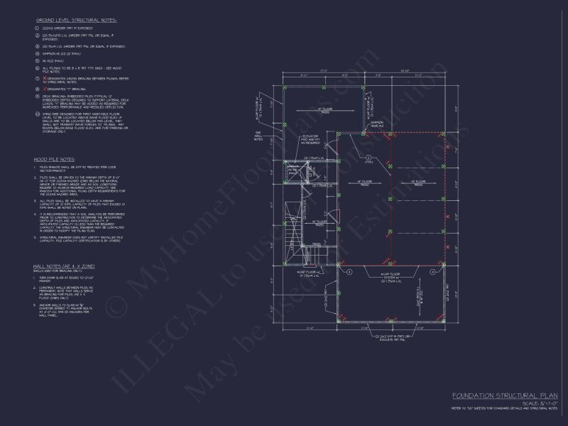 Beach Home Floor Plan with 4 Bedrooms & Modern CAD Designs