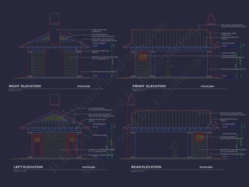 Elegant Pavilion Home Plan: Architectural Blueprint CAD Designs