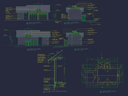 Modern Golf Cart Garage Plan with 2 Bays & Compact CAD Design