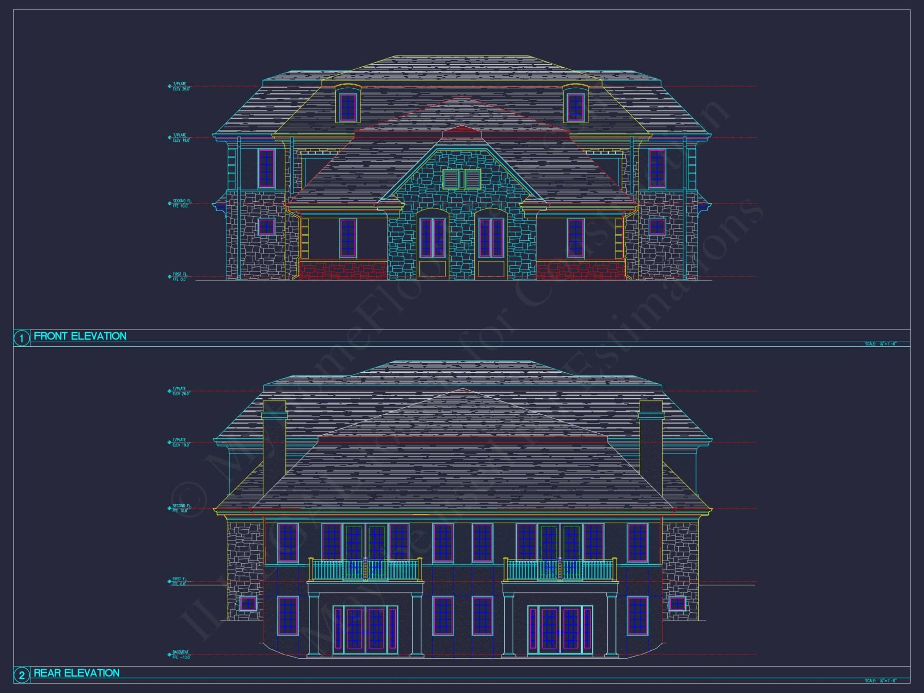 Elegant Duplex House Plan with Colonial Revival Architecture