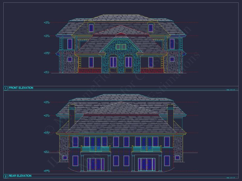Elegant Duplex House Plan with Colonial Revival Architecture