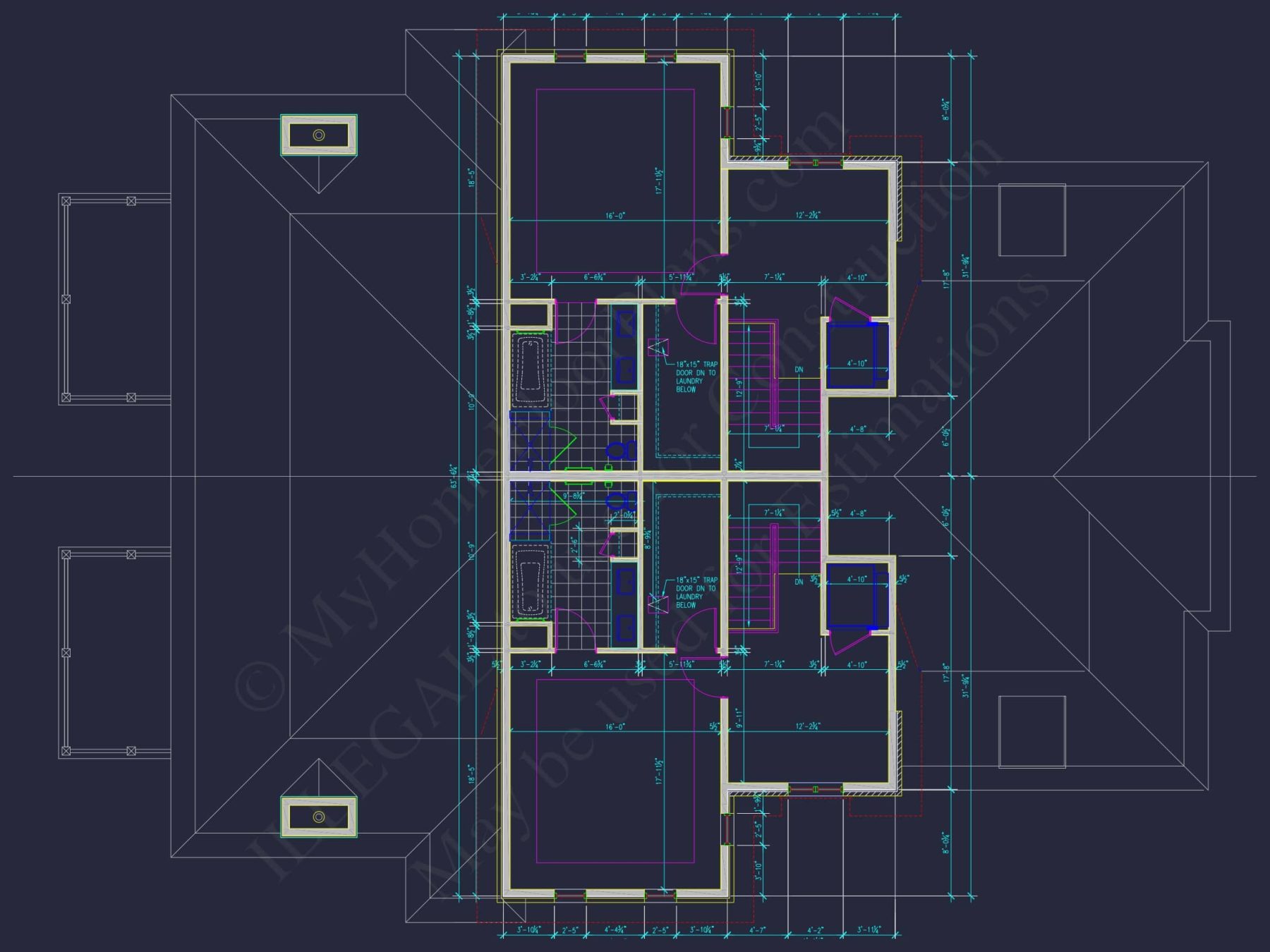 Elegant Duplex House Plan with Colonial Revival Architecture