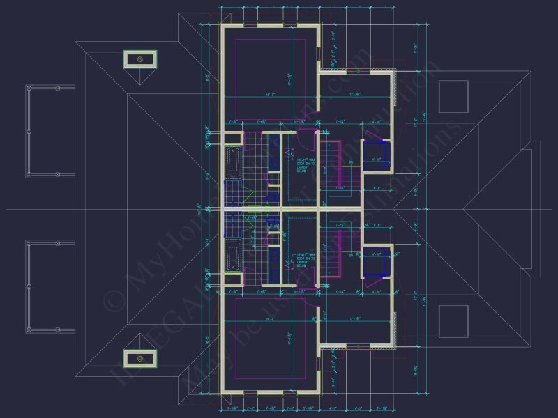 Elegant Duplex House Plan with Colonial Revival Architecture