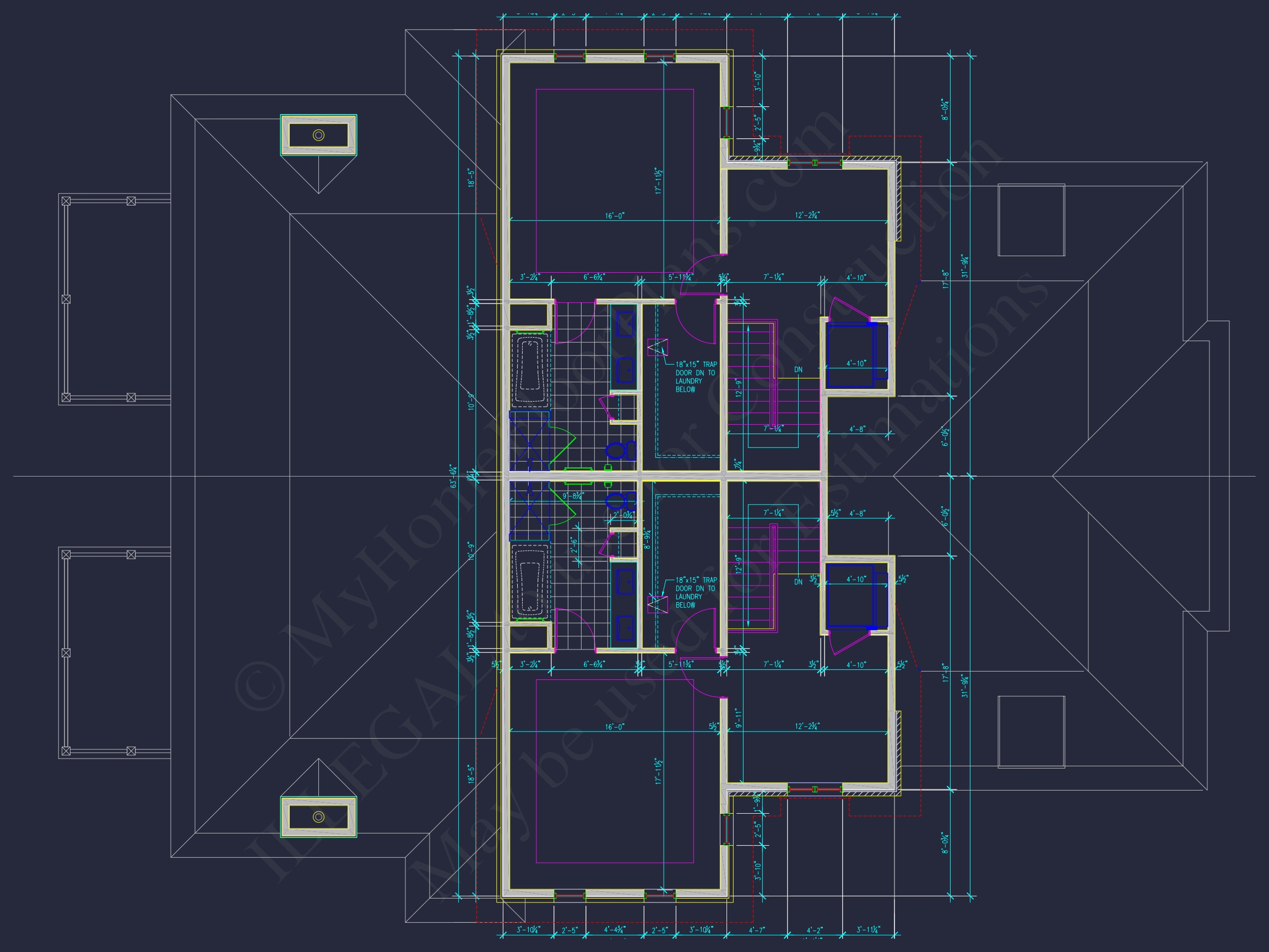 Elegant Duplex House Plan with Colonial Revival Architecture