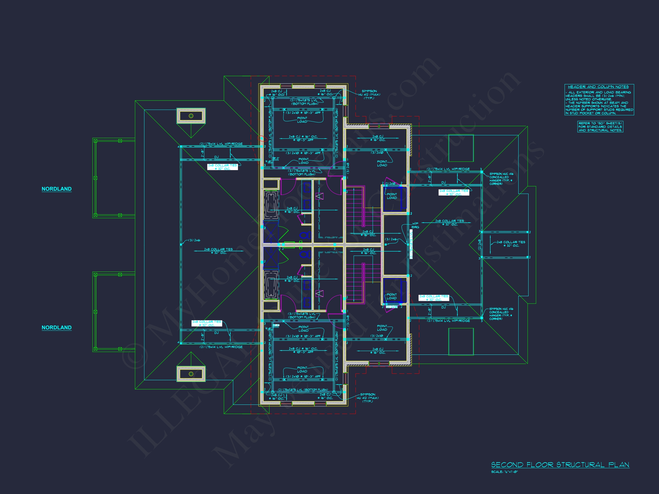 Elegant Duplex House Plan with Colonial Revival Architecture