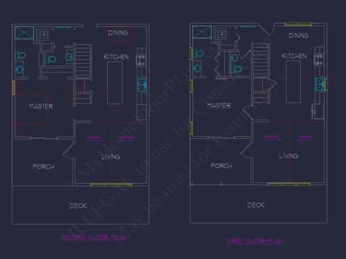Cozy 2-Story Cabin Floor Plan with Vaulted Ceilings & Wraparound Porch