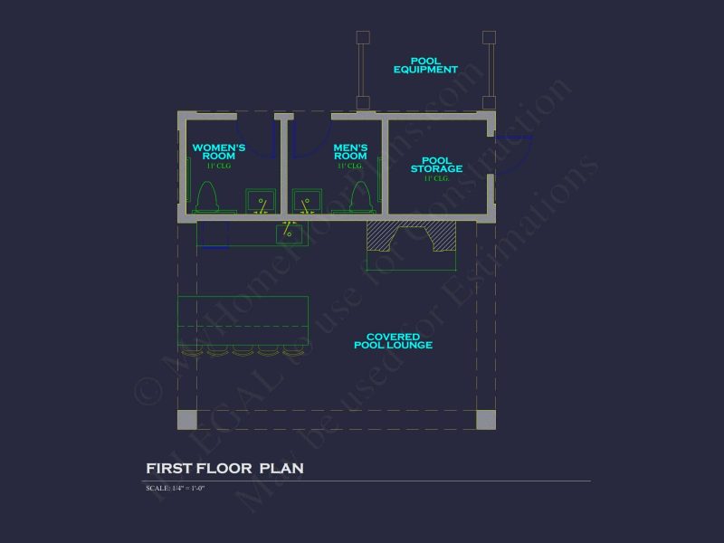 Modern Pool House Plan with Floor Plan and CAD Designs