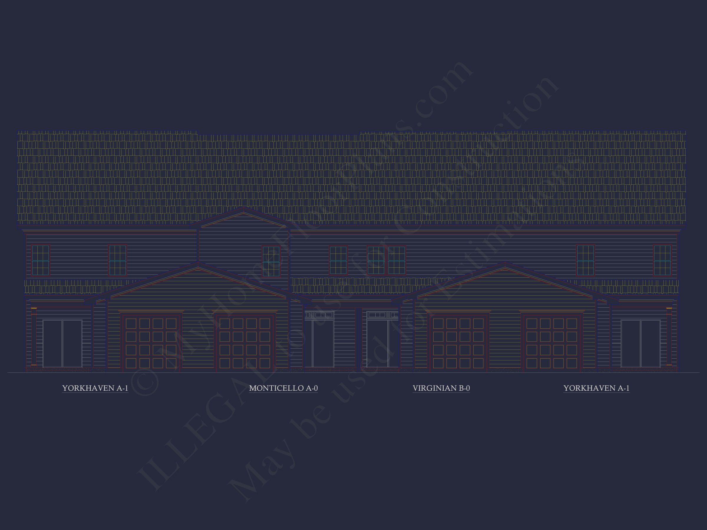 Colonial Revival Home Plan with 2 Stories, Covered Porches & CAD Blueprints