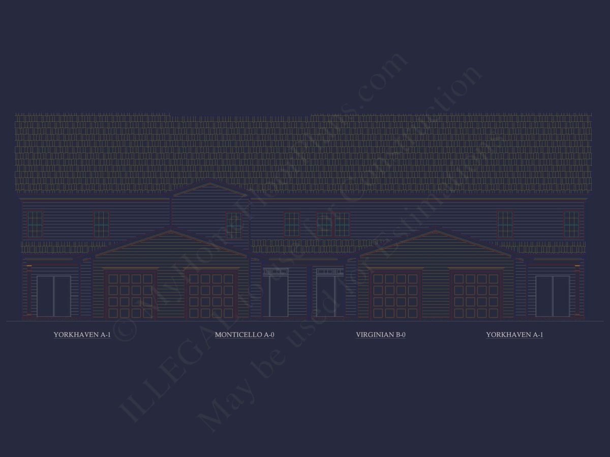 Colonial Revival Home Plan with 2 Stories, Covered Porches & CAD Blueprints