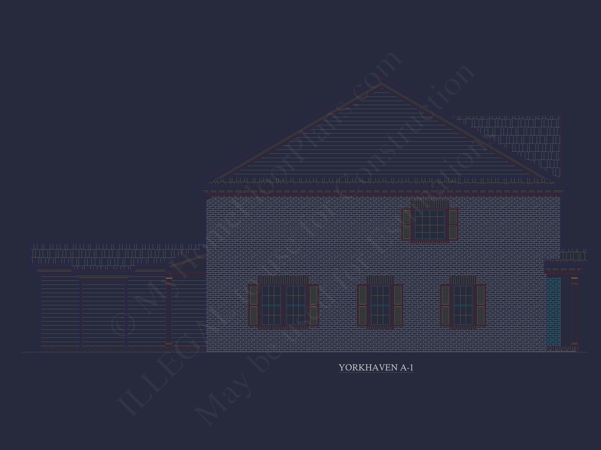 Colonial Revival Home Plan with 2 Stories, Covered Porches & CAD Blueprints