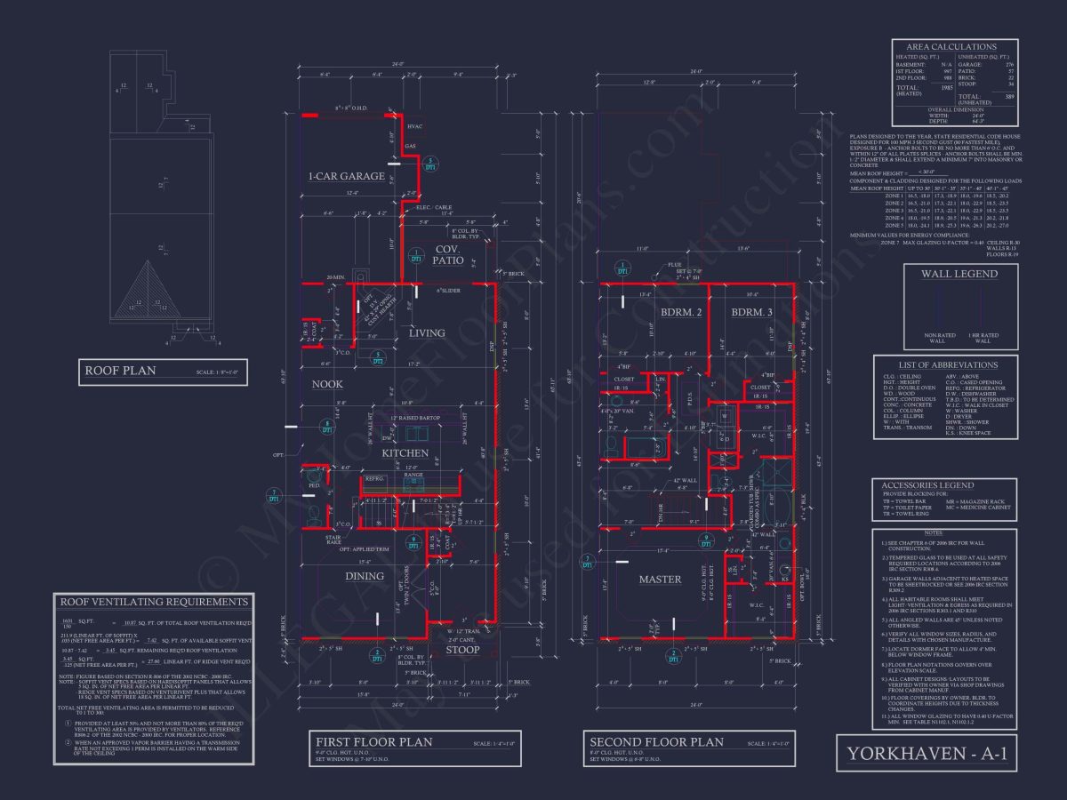 Colonial Revival Home Plan with 2 Stories, Covered Porches & CAD Blueprints
