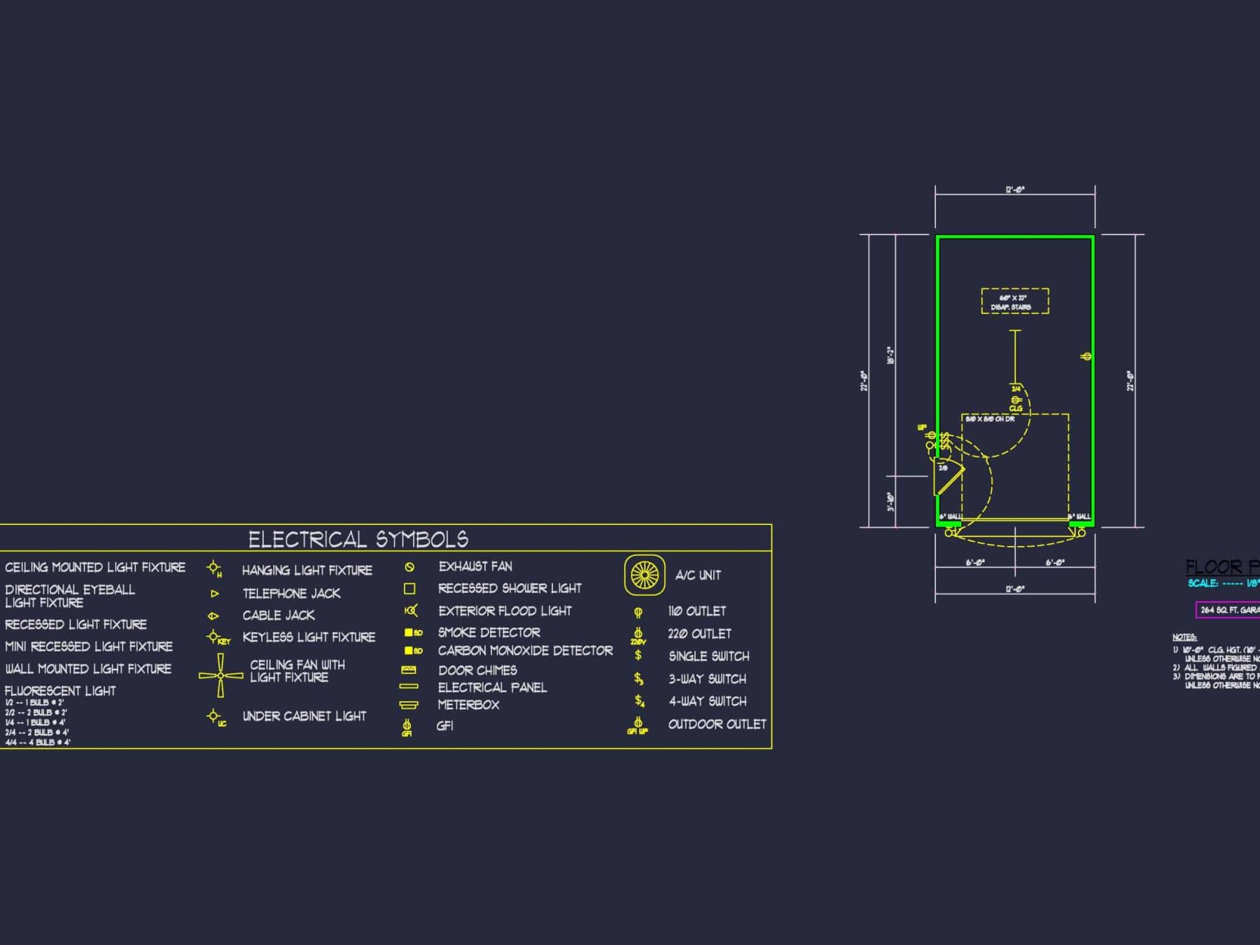 Compact Garage Floor Plan with Detailed CAD Designs