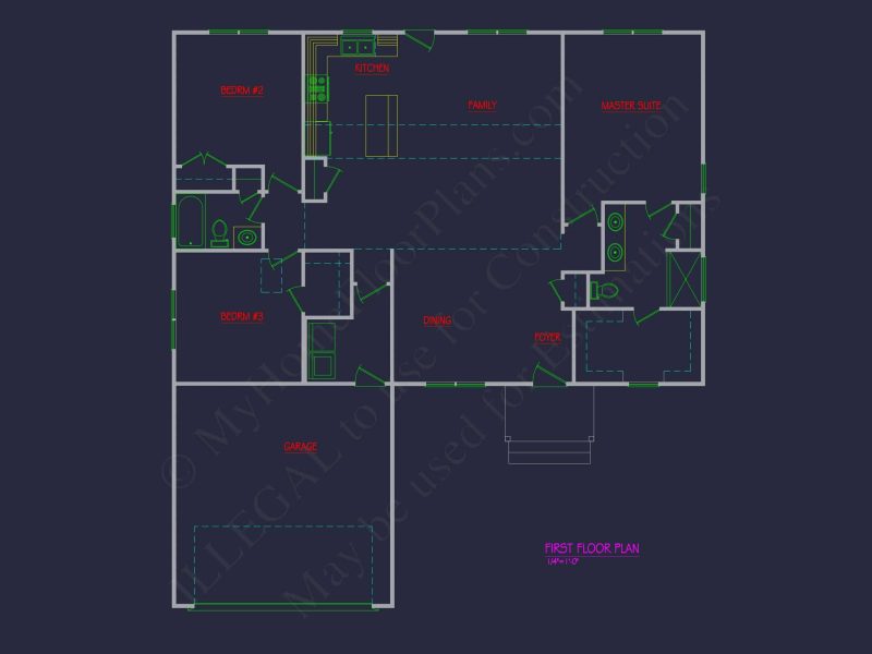 Craftsman Home Plan with 3 Bedrooms, Open Floor Layout, and CAD Blueprint Designs