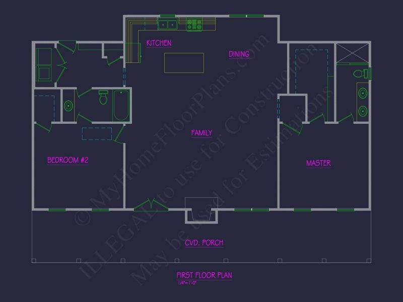 1-Story House Plan with CAD Designs and Open Floor Layout