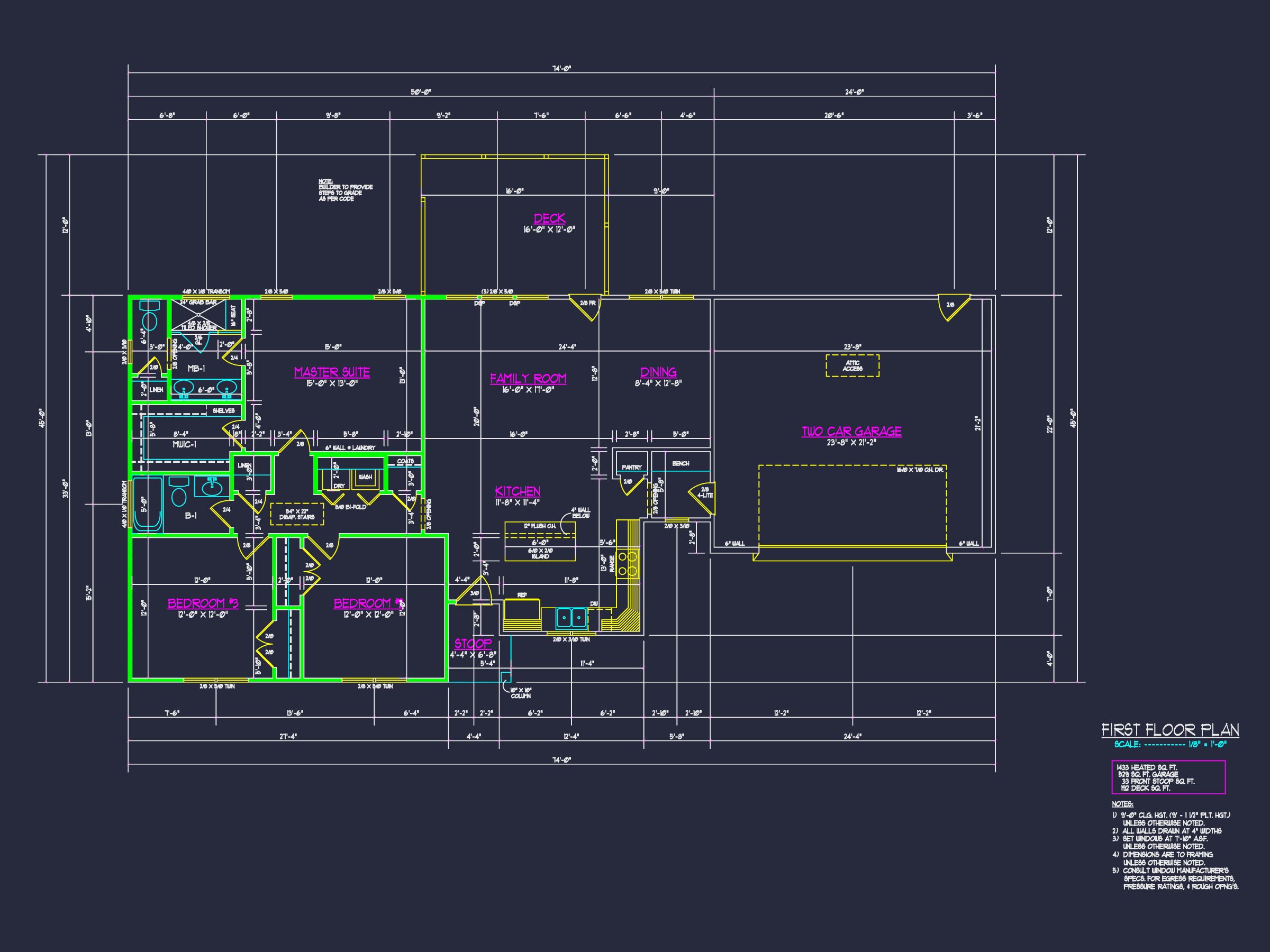Charming 1-Story House Plan with Craftsman Design & CAD Blueprints