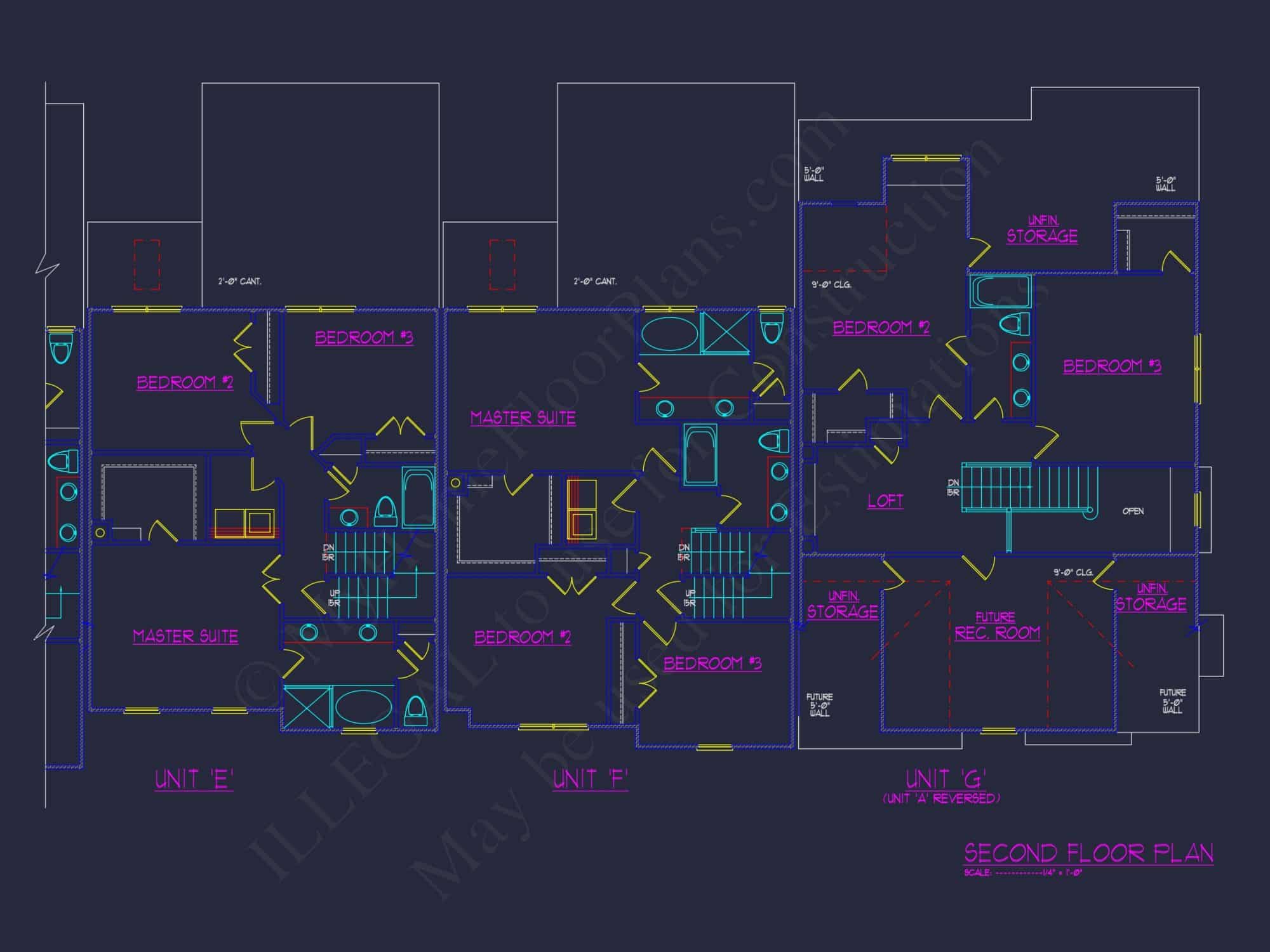 7-Unit Townhome Floor Plan with Vaulted Ceilings and CAD Designs