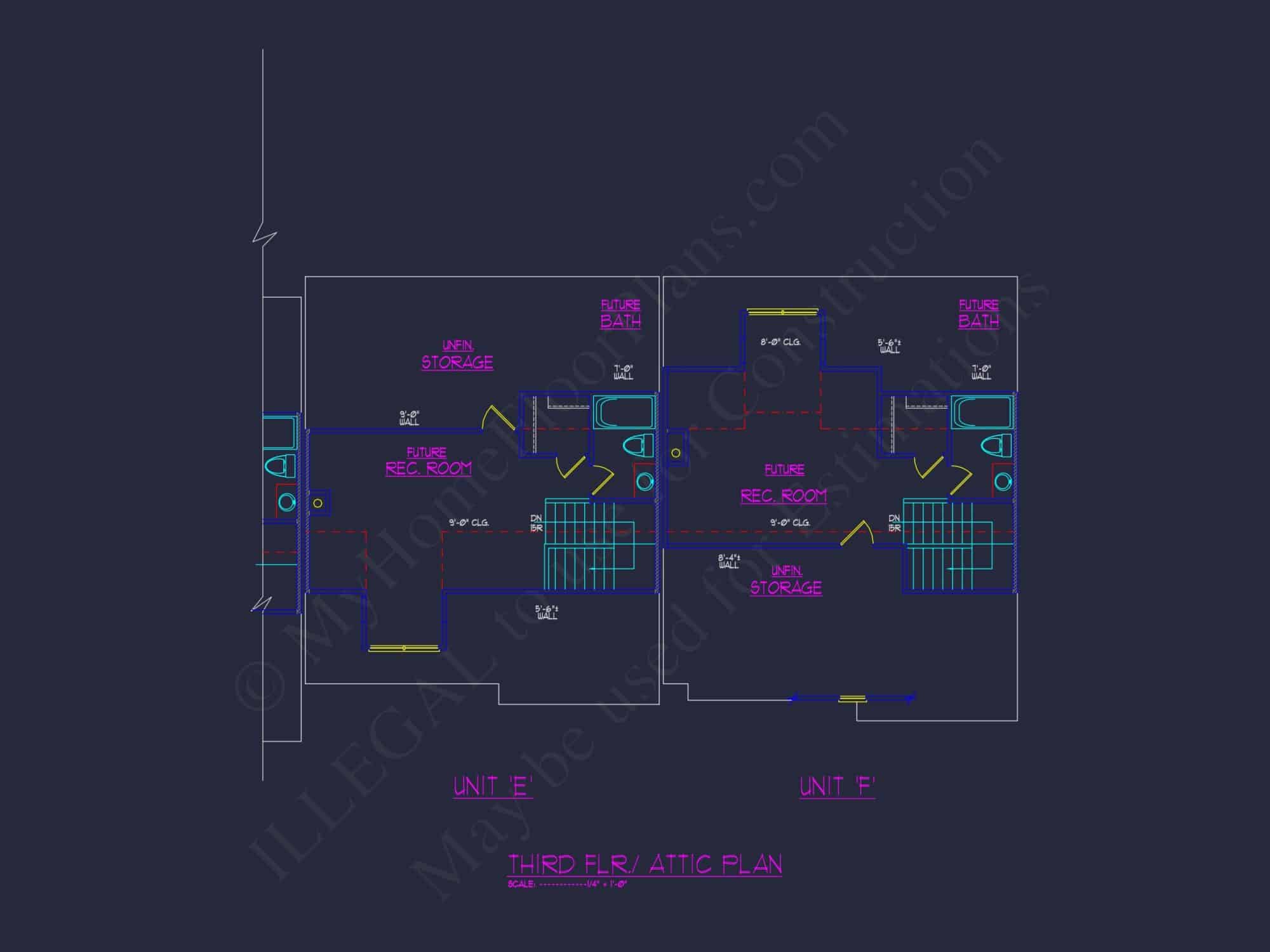 7-Unit Townhome Floor Plan with Vaulted Ceilings and CAD Designs
