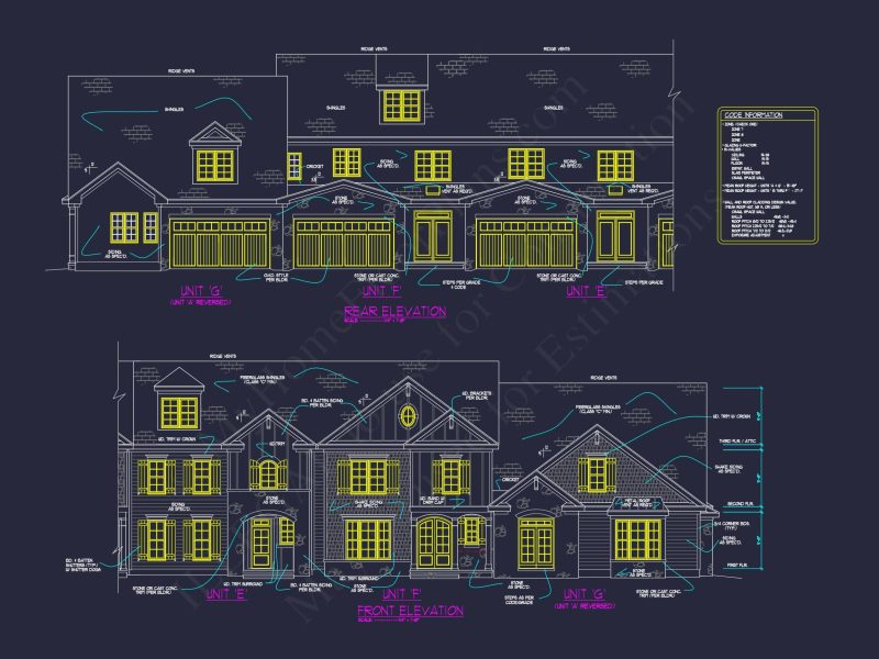 7-Unit Townhome Floor Plan with Vaulted Ceilings and CAD Designs
